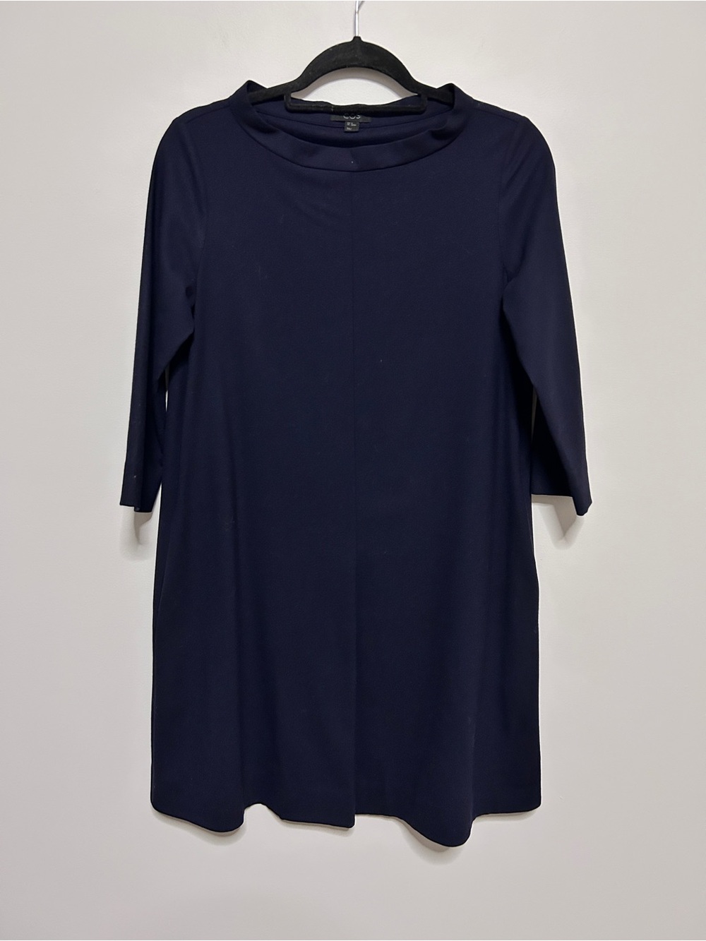 COS Navy Wool Blend A-Line Shift Dress EU 34 Minimalist Pockets Work Office